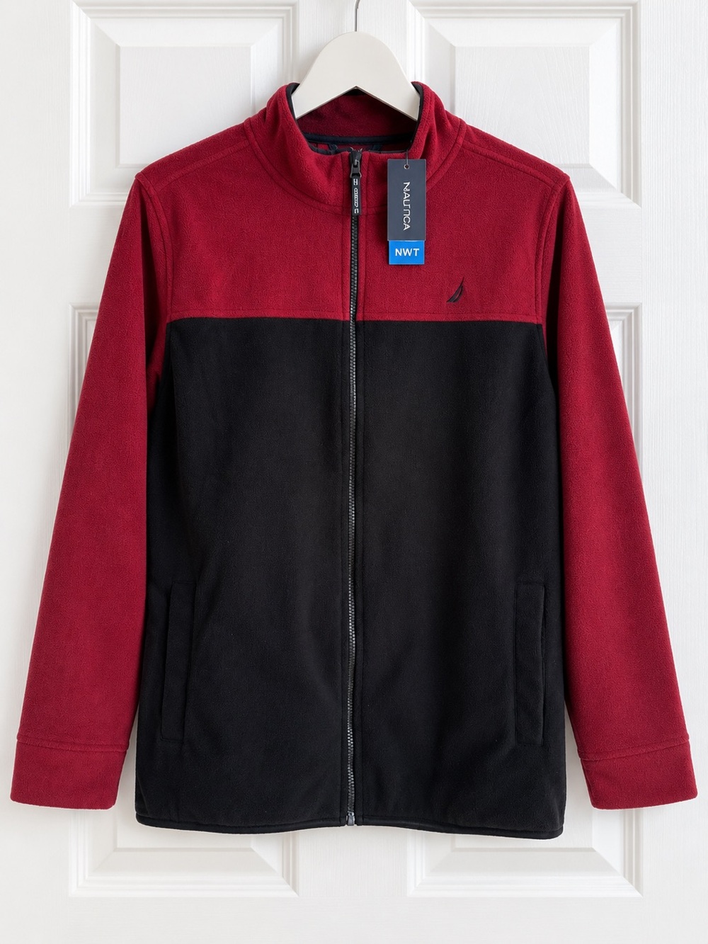 Nautica NWT Girls XL 18/20 Colorblock Fleece Jacket Burgundy Black Full Zip